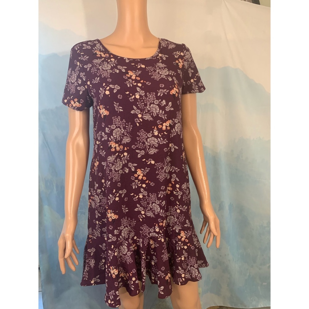 Blue Rain Floral Short Sleeve Burgundy Dress Boho size XS floral